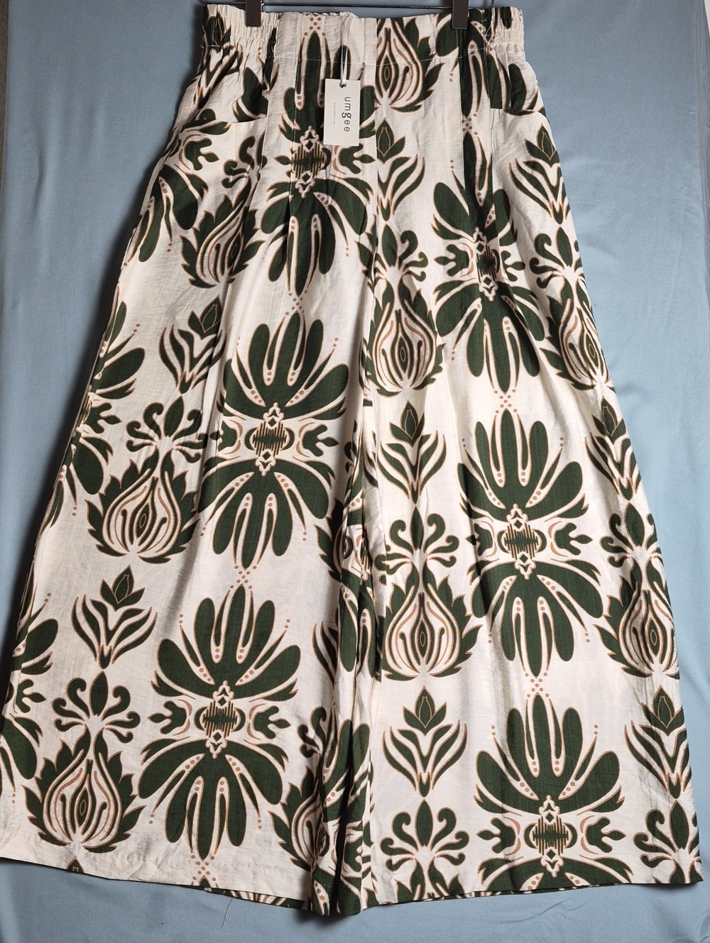 Umgee Cream Maxi Skirt with Olive & Taupe Floral Motif